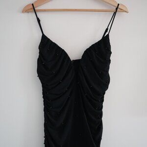 Ruched mesh midi dress, black - party prom valentine date LBD